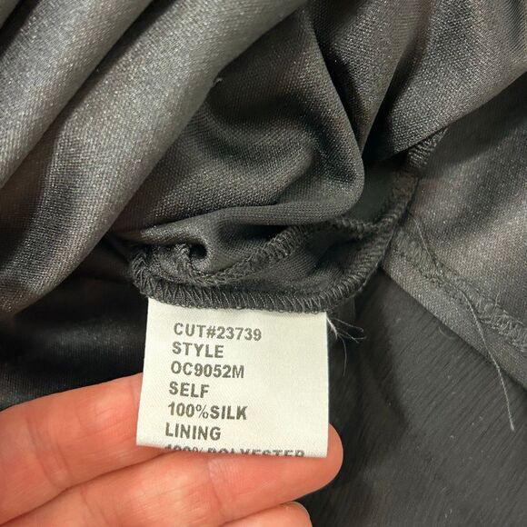 Tadashi Collection midi Dress sz 6 Black Silk Chiffon Pleated Sleeveless v neck - Picture 13 of 15